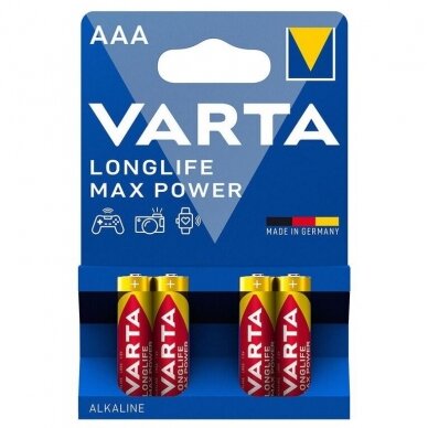 Baterijos, elementai  VARTA Longlife Max Power, AAA (LR03), 4 vnt.