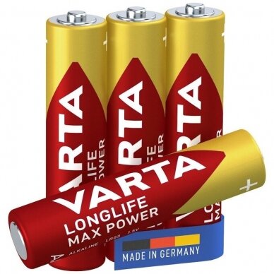 Baterijos, elementai  VARTA Longlife Max Power, AAA (LR03), 4 vnt. 1