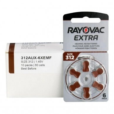 Elementai klausos aparatams RAYOVAC Extra, 312 PR41, 6 vnt. 1