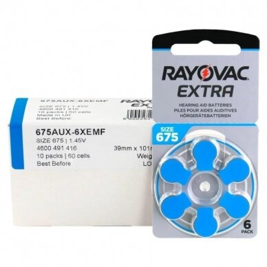 Elementai klausos aparatams RAYOVAC Extra, 675 PR44, 6 vnt. 1