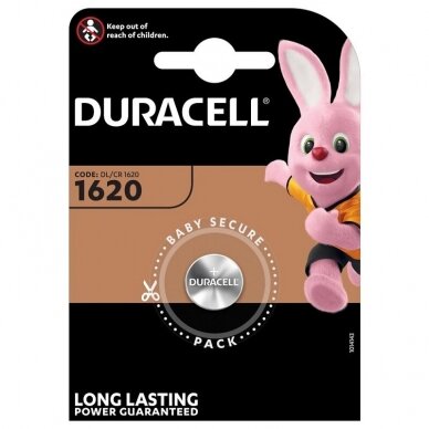 Elementas, baterija DURACELL Lithium, CR1620 (DL1620), 1 vnt.