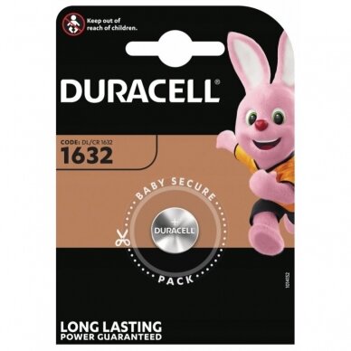 Elementas, baterija DURACELL Lithium, CR1632 (DL1632), 1 vnt.