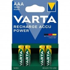 Įkraunamos baterijos, elementai VARTA Recharge Accu Power, AAA (R03), 1000 mAh, 4 vnt.