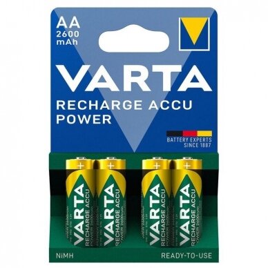 Įkraunamos baterijos, elementai VARTA Recharge Accu Power, AA (R6), 2600 mAh, 4 vnt.