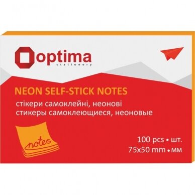 Lipnūs lapeliai užrašams, Optima, 50x75mm, ( 51x76 )100 lapelių, neoninės sp. ( žalios, rožinės, geltonos, oranžinės spalvos ) 1